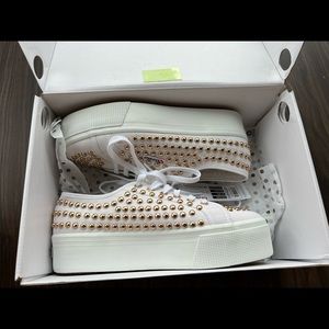 Superga white gold stud platform sneakers size 9.5